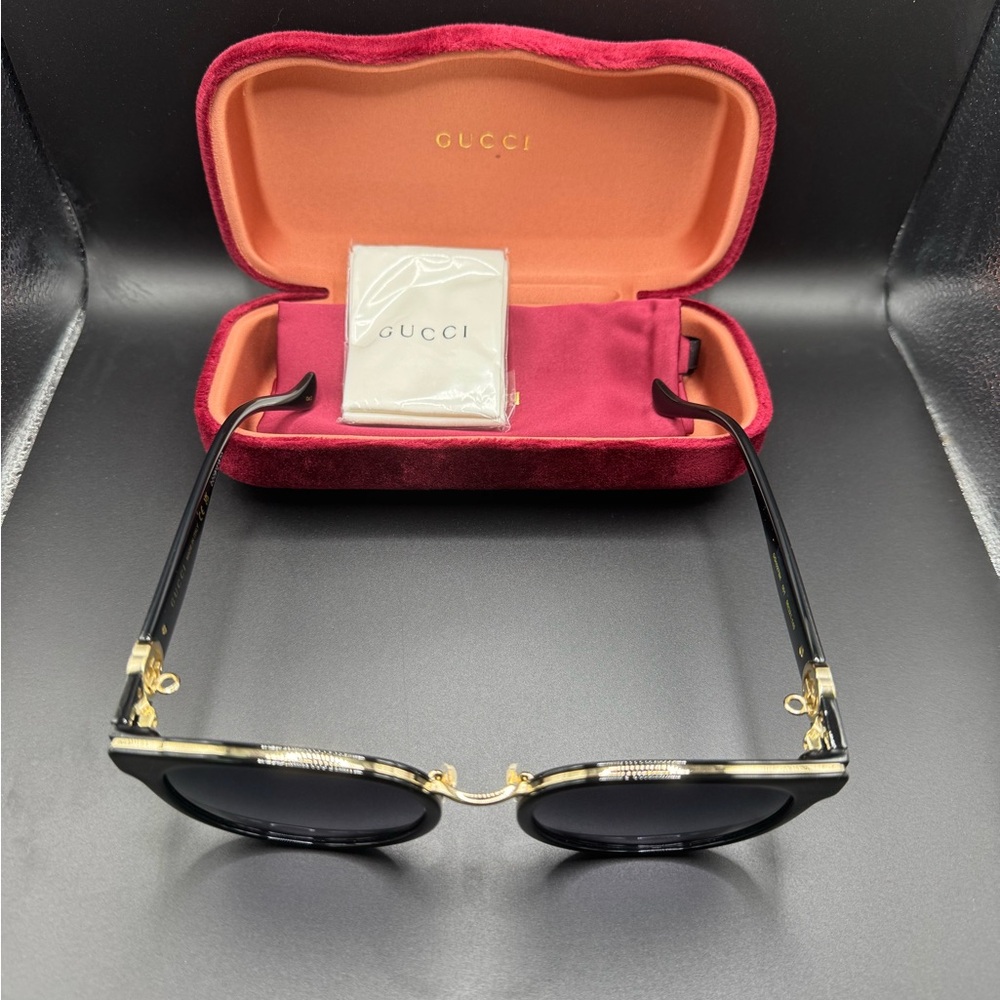New Gucci GG1027SK 006 Sunglasses Black/Gold/Grey Smoke Gradient Lenses 56mm - Picture 2 of 16